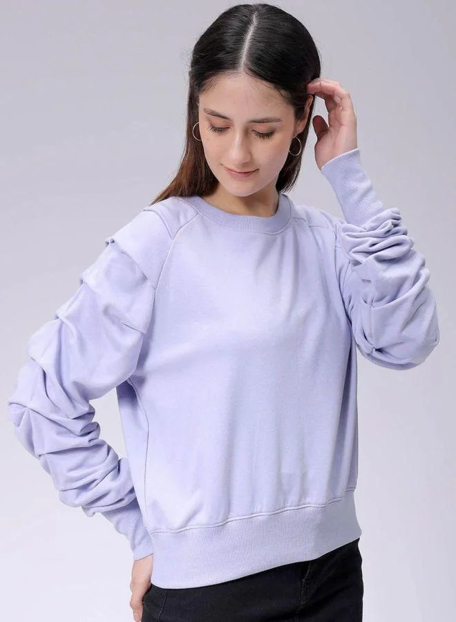 مرفوعة Women Regular Fit Solid Crew Neck Full Sleeves Crewneck Sweatshirt
